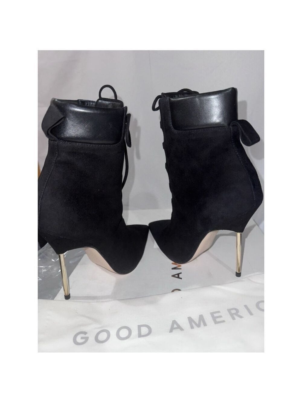 Good American Shoes Womens 7.5 Black Suede Booties Stiletto Heel Boots GA012K-E - Picture 7 of 12